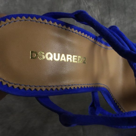 NIB Dsquared2 BABE WIRE Gold-Tone Chain Blue STILETTO HEELS Sz 6* US 36 EU ANB - Picture 8 of 13